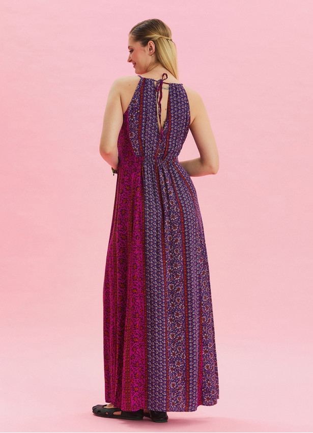 Halter Neck Slit Detailed Purple Long Dress 4610